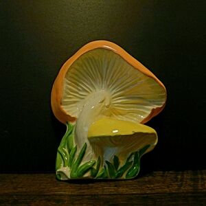 Vintage Chalkware Vibrant Mushroom Art in Orange and Yellow